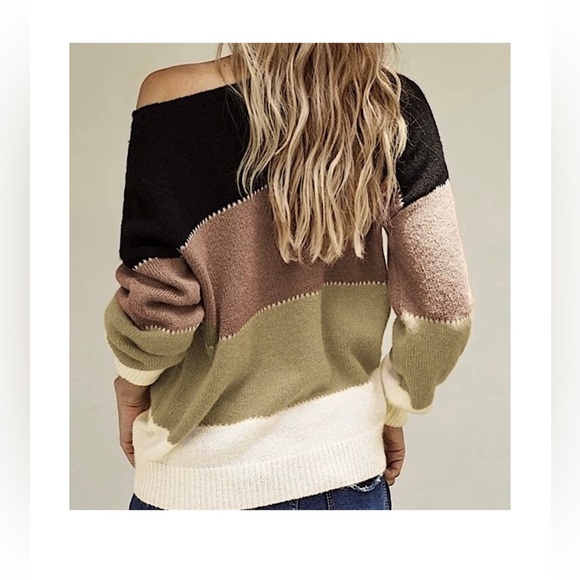 #4075 Color Block Drop Shoulder Sweater Top - Picture 4 of 17